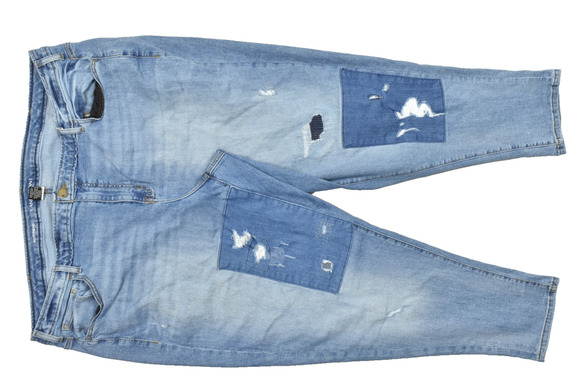 Lane Bryant Denim - Lane Bryant Boyfriend Jeans Size 28 Distressed Patchwork Blue Denim Stretch